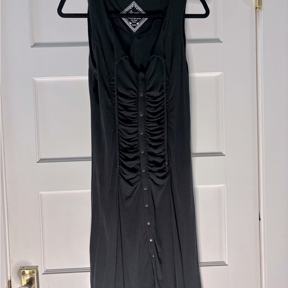 Nomad Black Ruched Sheath Midi Dress
